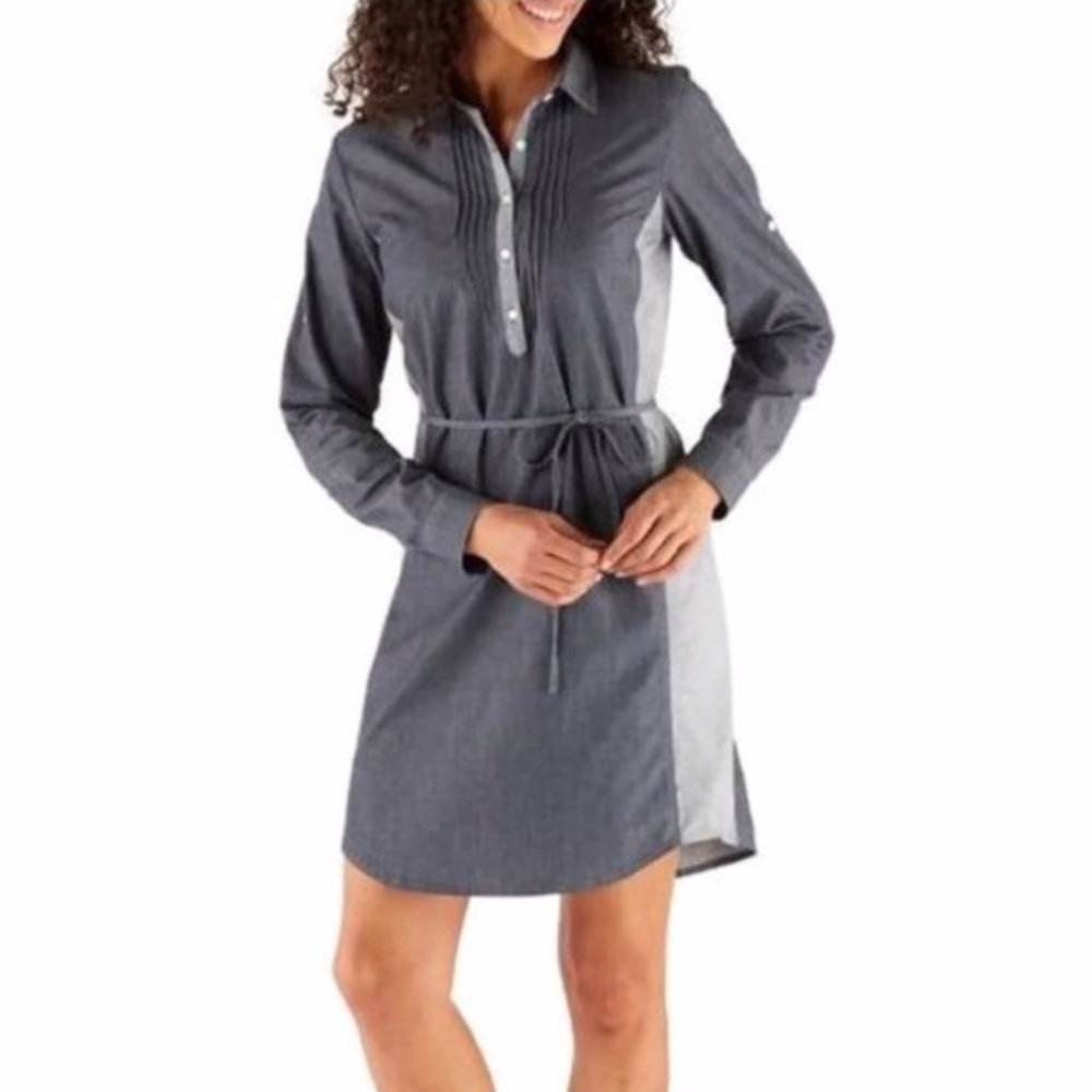 NEW KUHL Kiley Chambray Organic Cotton Gray Shirt Dress UPF 50 Women's Small